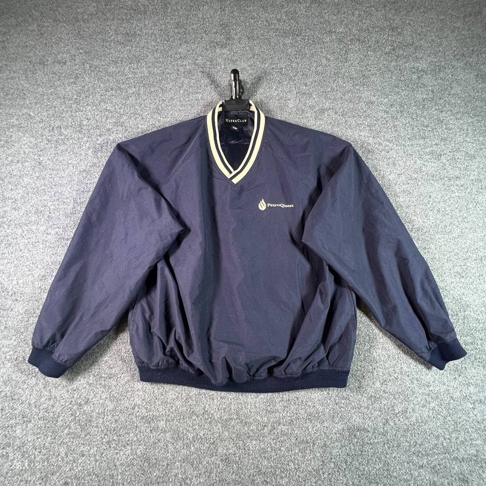 UltraClub PetroQuest Golf Jacket Mens XL Navy V-Neck Windbreaker 8925